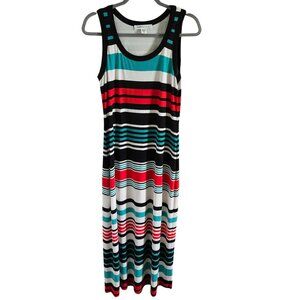 Karen By Karen Kane Woman Maxi Dress SZ M Stretch Striped Casual Colorful Beach